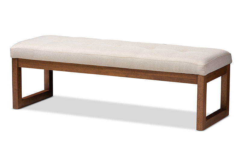 Nairi Modern and Contemporary Light Beige Fabric Upholstered Walnut Brown Finished Wood Bench