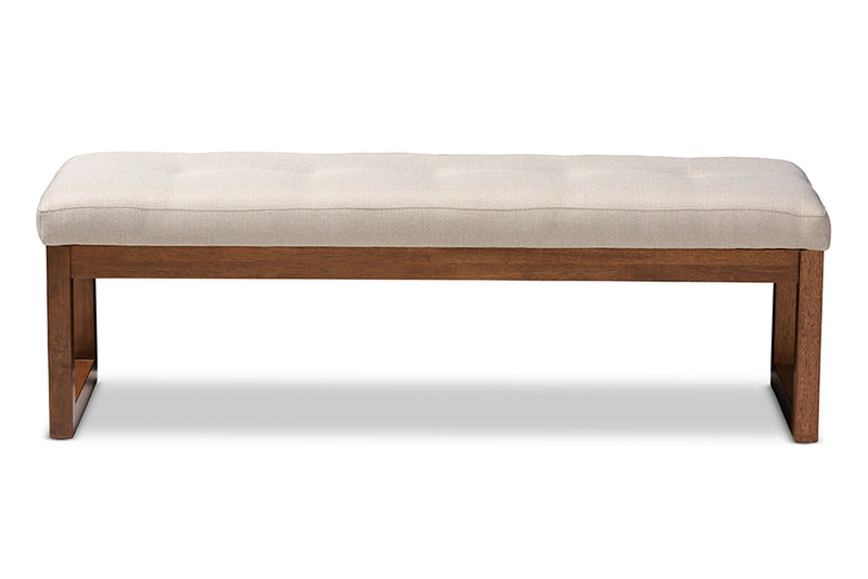 Nairi Modern and Contemporary Light Beige Fabric Upholstered Walnut Brown Finished Wood Bench