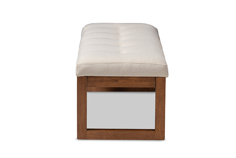 Nairi Modern and Contemporary Light Beige Fabric Upholstered Walnut Brown Finished Wood Bench