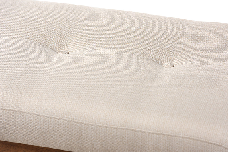 Nairi Modern and Contemporary Light Beige Fabric Upholstered Walnut Brown Finished Wood Bench