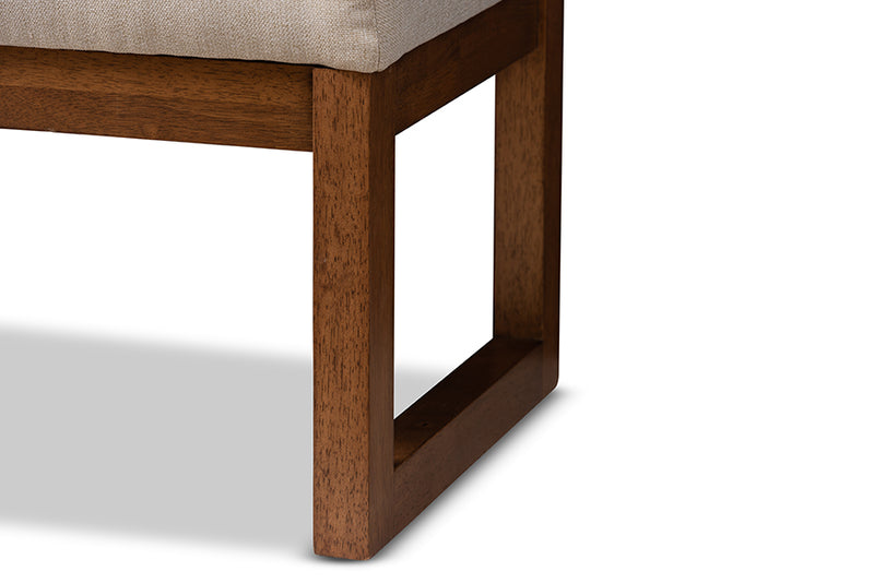 Nairi Modern and Contemporary Light Beige Fabric Upholstered Walnut Brown Finished Wood Bench