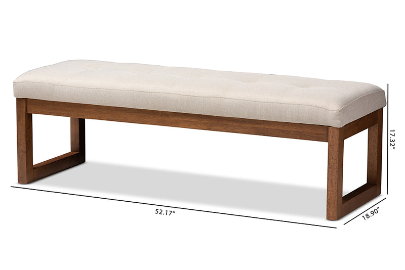 Nairi Modern and Contemporary Light Beige Fabric Upholstered Walnut Brown Finished Wood Bench