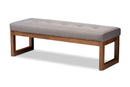 Nairi Gray Fabric Upholstered Walnut Brown Bench Baxton