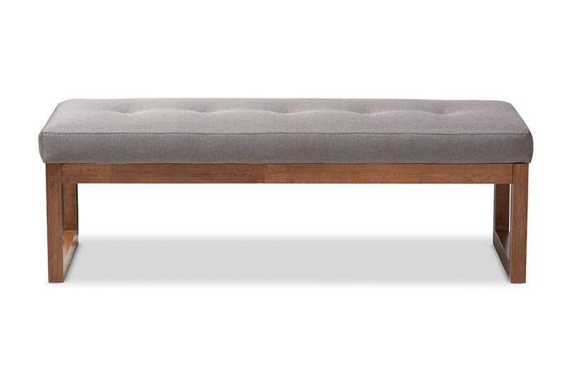 Nairi Modern and Contemporary Gray Fabric Upholstered Walnut Brown Finished Wood Bench