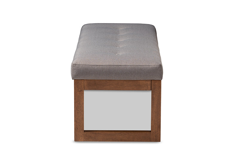 Nairi Modern and Contemporary Gray Fabric Upholstered Walnut Brown Finished Wood Bench