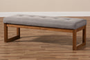 Nairi Gray Fabric Upholstered Walnut Brown Bench Baxton