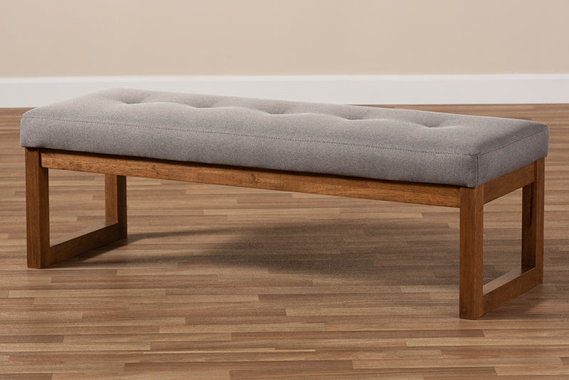 Nairi Modern and Contemporary Gray Fabric Upholstered Walnut Brown Finished Wood Bench