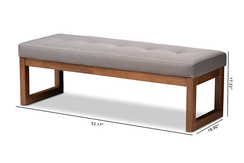 Nairi Modern and Contemporary Gray Fabric Upholstered Walnut Brown Finished Wood Bench