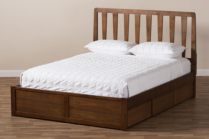 Anzia Modern and Contemporary Walnut Finished Queen Size Storage Platform Bed