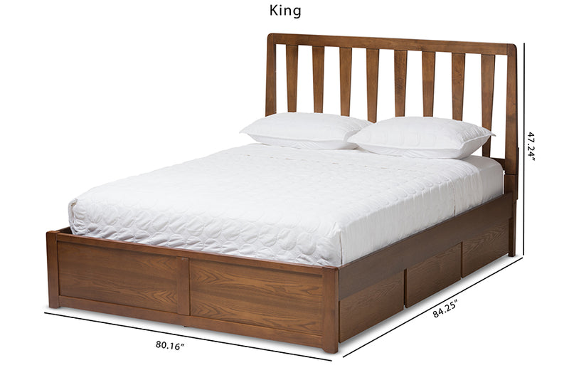 Anzia Modern and Contemporary Walnut Finished Queen Size Storage Platform Bed