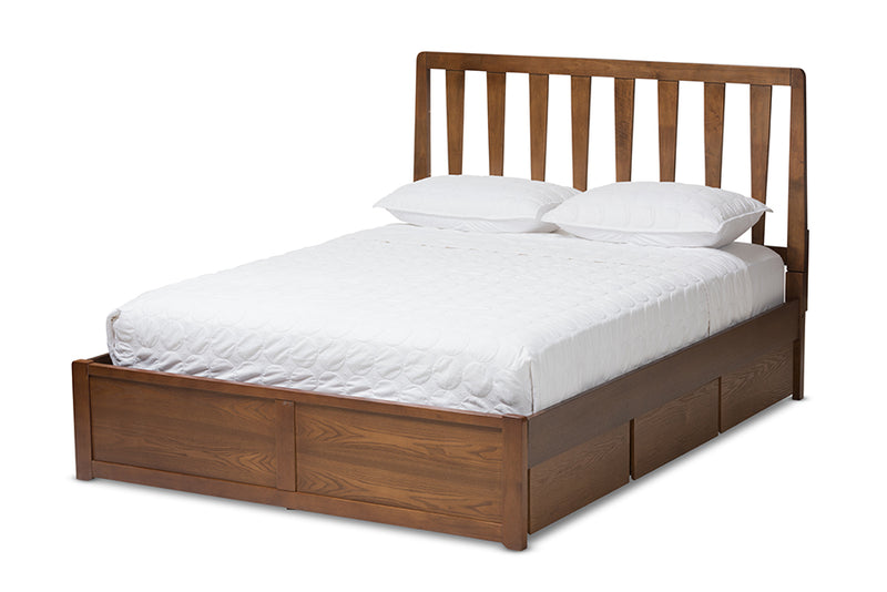 Anzia Modern and Contemporary Walnut Finished Queen Size Storage Platform Bed