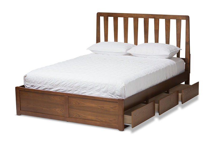 Anzia Modern and Contemporary Walnut Finished Queen Size Storage Platform Bed