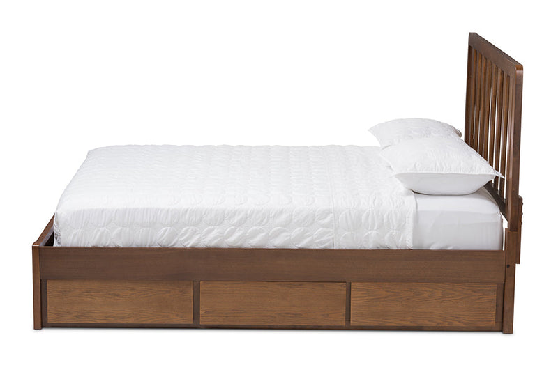 Anzia Walnut Finished Queen Size Storage Platform Bed Baxton