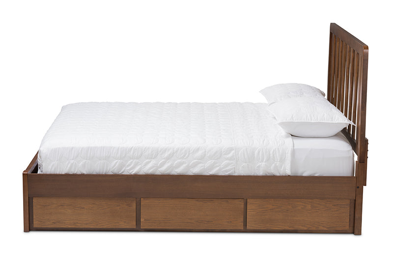 Anzia Modern and Contemporary Walnut Finished Queen Size Storage Platform Bed