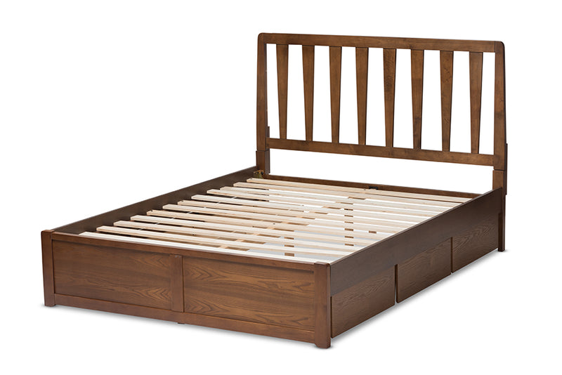 Anzia Modern and Contemporary Walnut Finished Queen Size Storage Platform Bed