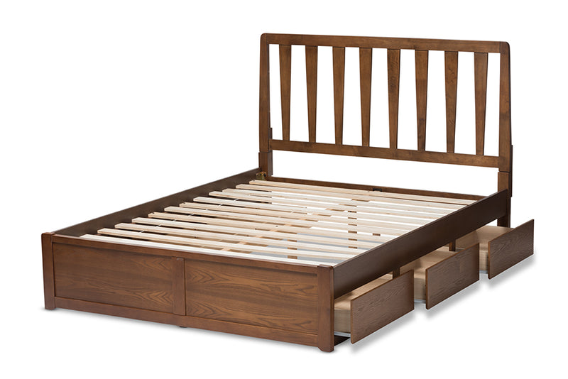 Anzia Modern and Contemporary Walnut Finished Queen Size Storage Platform Bed