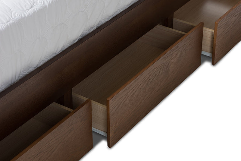 Anzia Walnut Finished Queen Size Storage Platform Bed Baxton