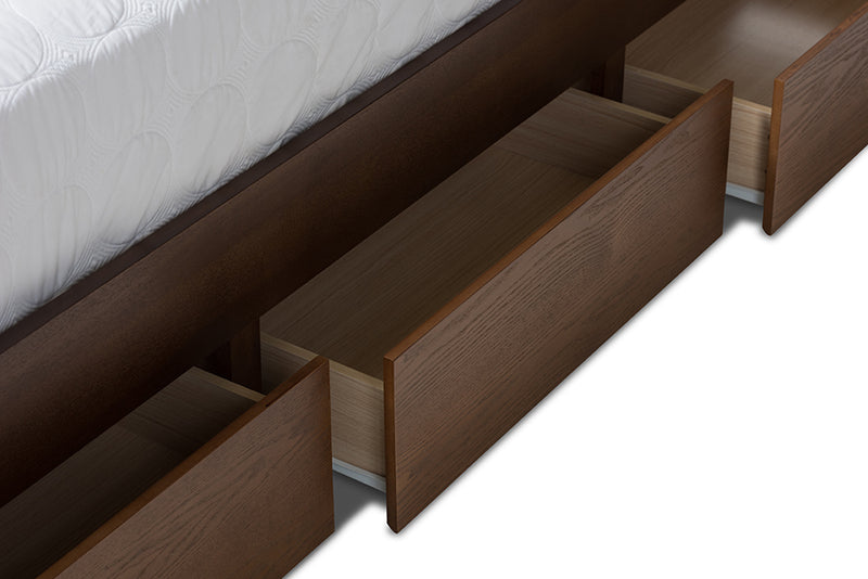 Anzia Modern and Contemporary Walnut Finished Queen Size Storage Platform Bed