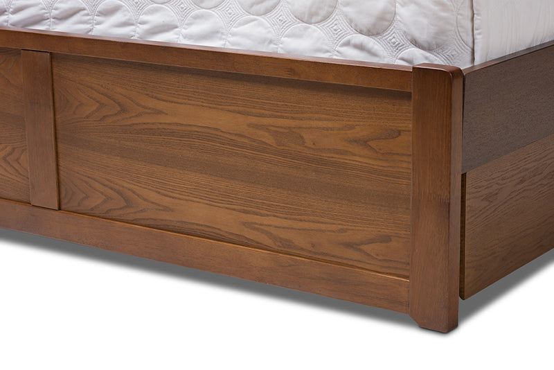 Anzia Modern and Contemporary Walnut Finished Queen Size Storage Platform Bed