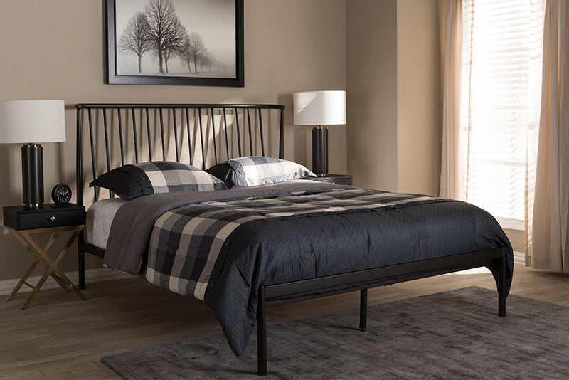 Mare Modern and Contemporary Black Bronze Finished Metal Queen Size Platform Bed