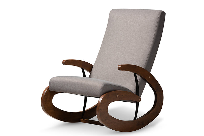 Alaya Modern and Contemporary Gray Fabric Upholstered and Walnut-Finished Wood Rocking Chair