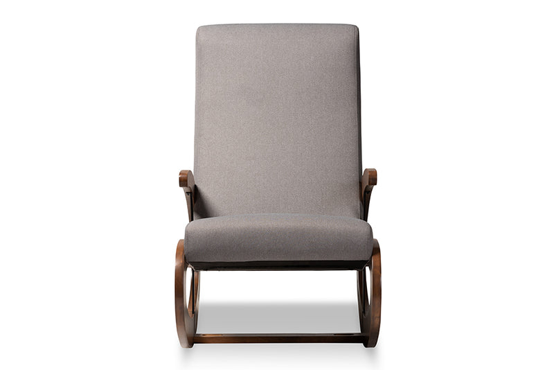 Alaya Modern and Contemporary Gray Fabric Upholstered and Walnut-Finished Wood Rocking Chair