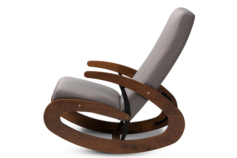 Alaya Modern and Contemporary Gray Fabric Upholstered and Walnut-Finished Wood Rocking Chair