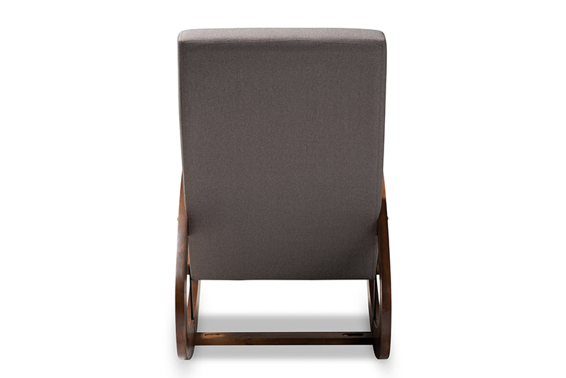 Alaya Modern and Contemporary Gray Fabric Upholstered and Walnut-Finished Wood Rocking Chair