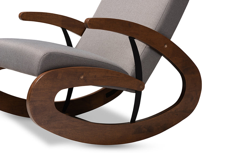 Alaya Modern and Contemporary Gray Fabric Upholstered and Walnut-Finished Wood Rocking Chair