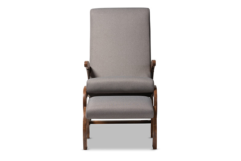 Alaya 2-Piece Gray Fabric Upholstered and Walnut-Finished Rocking Chair and Ottoman Set