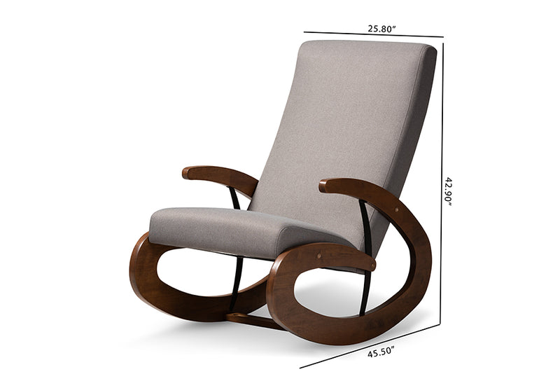 Alaya Modern and Contemporary Gray Fabric Upholstered and Walnut-Finished Wood Rocking Chair