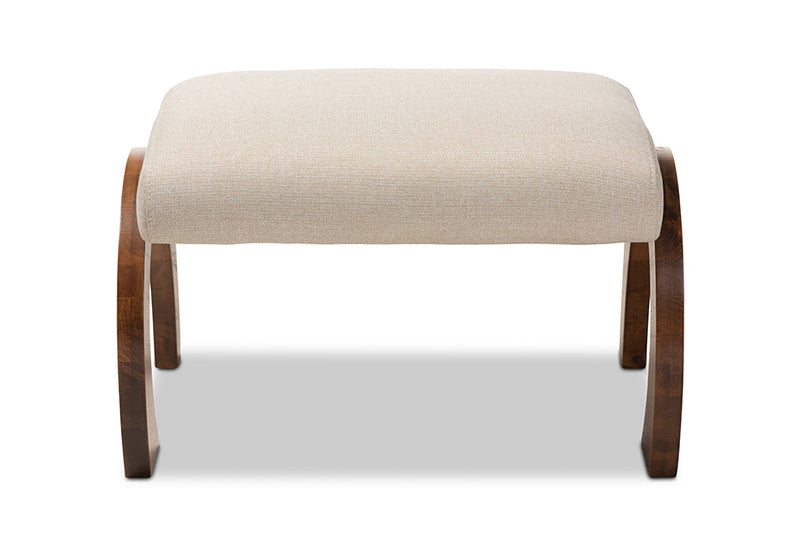 Blossom Light Beige Fabric Upholstered Walnut Brown Ottoman Baxton