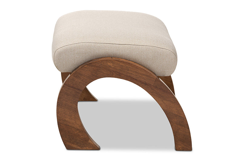 Blossom Light Beige Fabric Upholstered Walnut Brown Ottoman Baxton