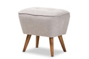 Wallis Greyish Beige Fabric Upholstered Walnut Brown Ottoman Baxton