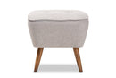 Wallis Greyish Beige Fabric Upholstered Walnut Brown Ottoman Baxton