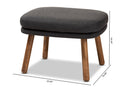Quintus Dark Gray Fabric Upholstered Walnut Brown Ottoman Baxton
