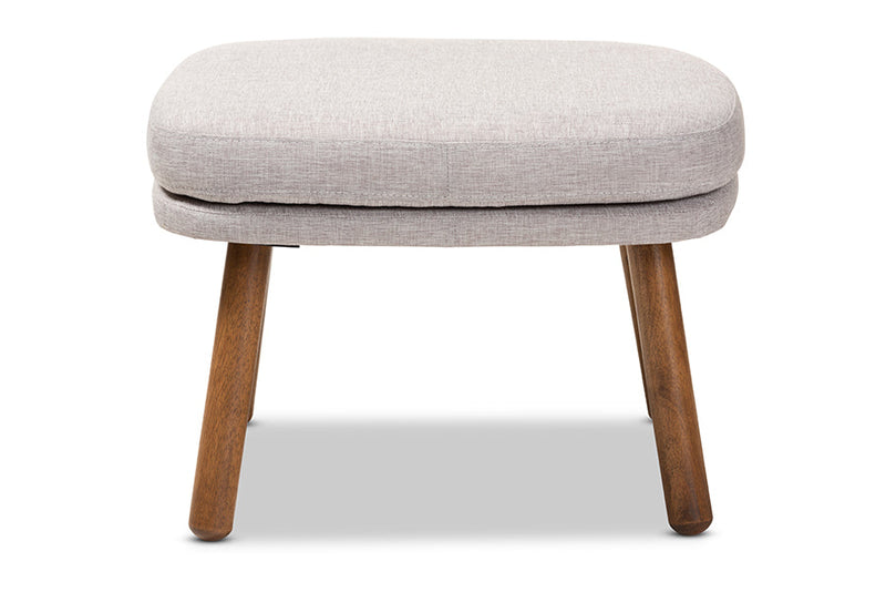 Quintus Greyish Beige Fabric Upholstered Walnut Brown Ottoman Baxton