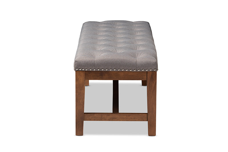 Livia Modern and Contemporary Gray Fabric Upholstered Walnut Finished Solid Rubberwood Bench