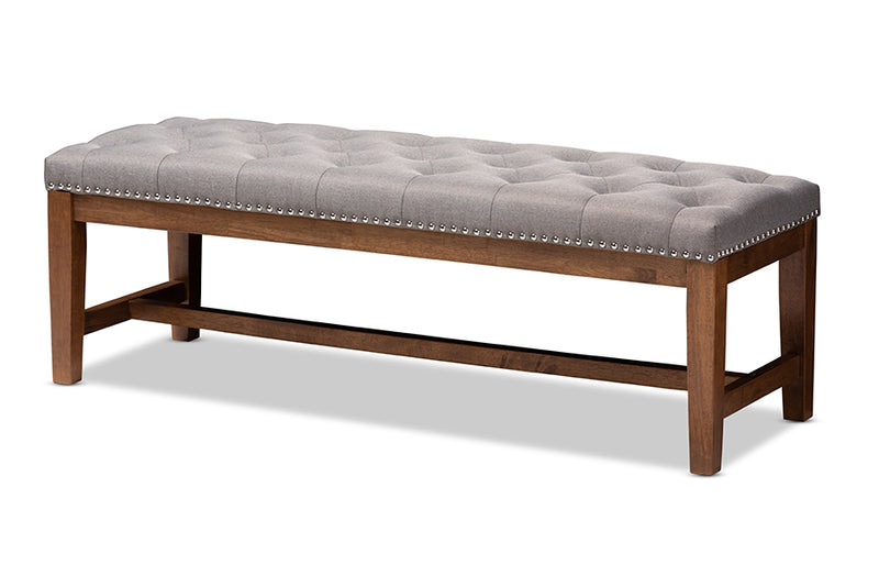 Livia Modern and Contemporary Gray Fabric Upholstered Walnut Finished Solid Rubberwood Bench