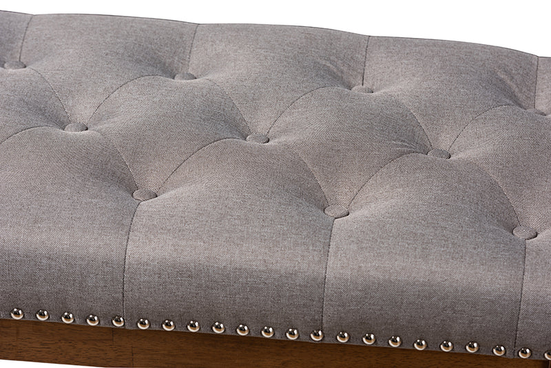 Livia Modern and Contemporary Gray Fabric Upholstered Walnut Finished Solid Rubberwood Bench