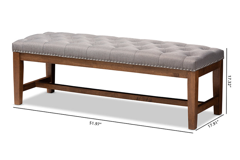 Livia Modern and Contemporary Gray Fabric Upholstered Walnut Finished Solid Rubberwood Bench