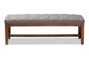 Livia Gray Fabric Upholstered Walnut Finished Solid Rubberwood Bench Baxton