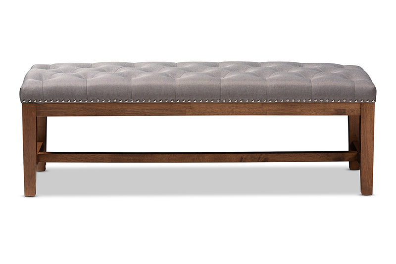 Livia Modern and Contemporary Gray Fabric Upholstered Walnut Finished Solid Rubberwood Bench