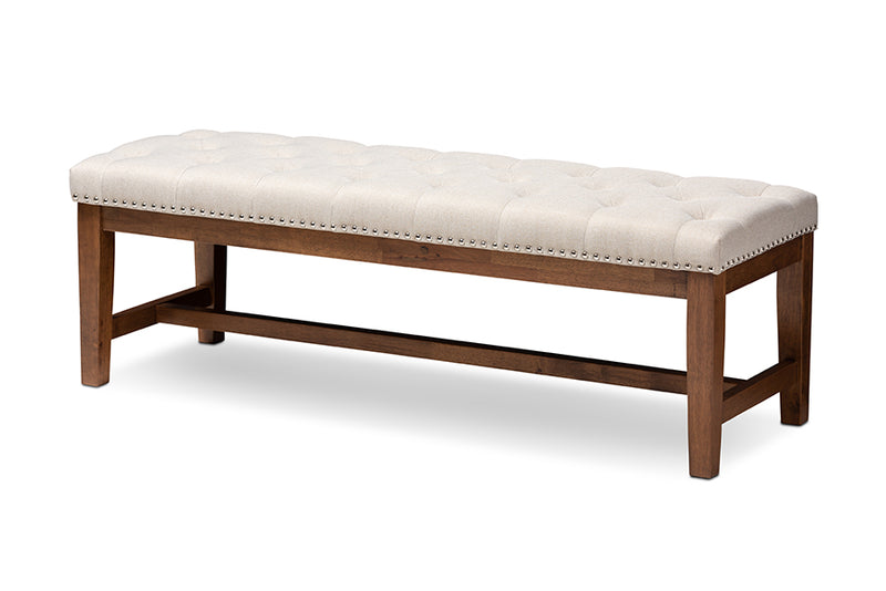 Livia Modern and Contemporary Light Beige Fabric Upholstered Walnut Finished Solid Rubberwood Bench