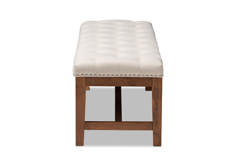 Livia Modern and Contemporary Light Beige Fabric Upholstered Walnut Finished Solid Rubberwood Bench