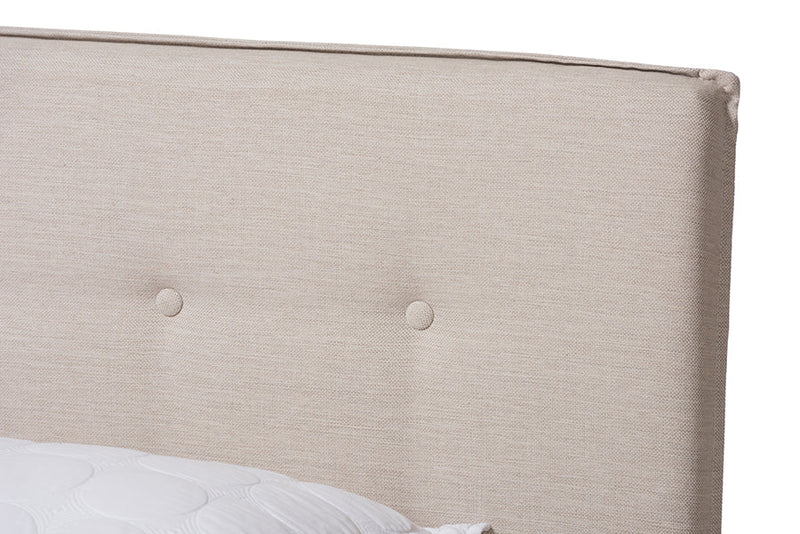 Gilbert Light Beige Fabric Upholstered King Size Bed Baxton