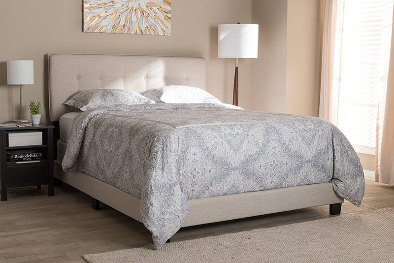 Gilbert Light Beige Fabric Upholstered King Size Bed Baxton