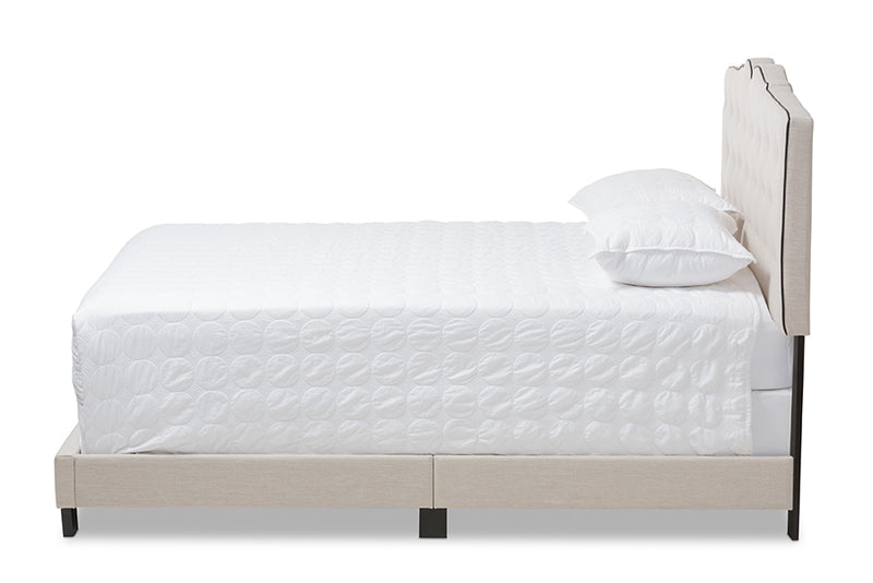 Edwina Modern and Contemporary Light Beige Fabric Upholstered Queen Size Bed