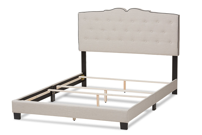 Edwina Modern and Contemporary Light Beige Fabric Upholstered Queen Size Bed