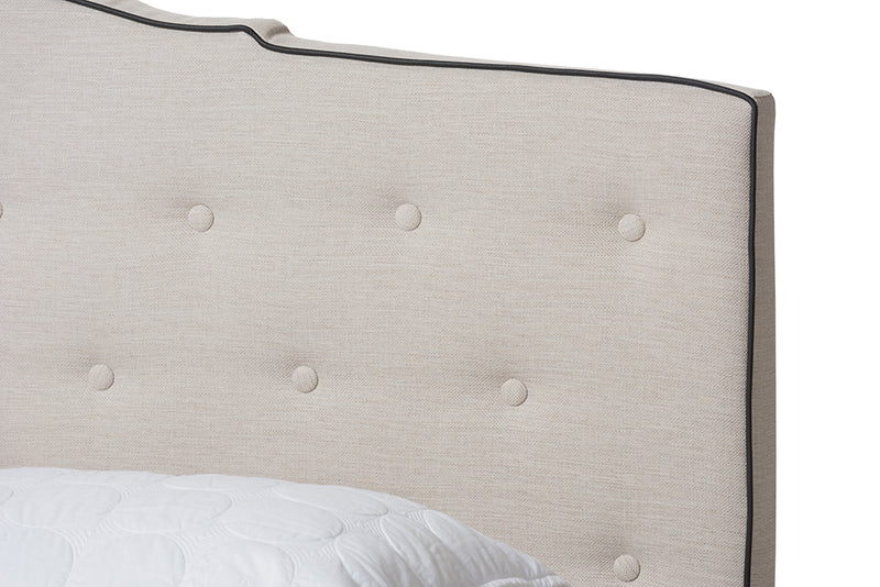 Edwina Modern and Contemporary Light Beige Fabric Upholstered Queen Size Bed